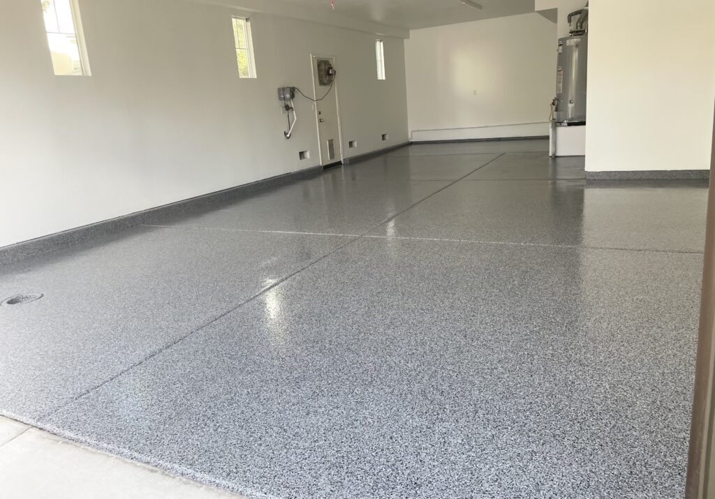 Gray flake epoxy garage floor