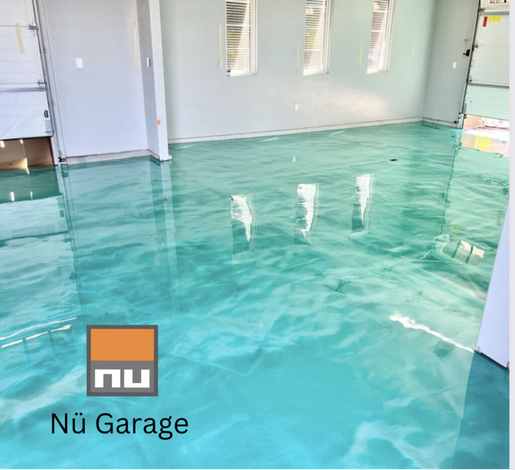 Teal metallic epoxy floor