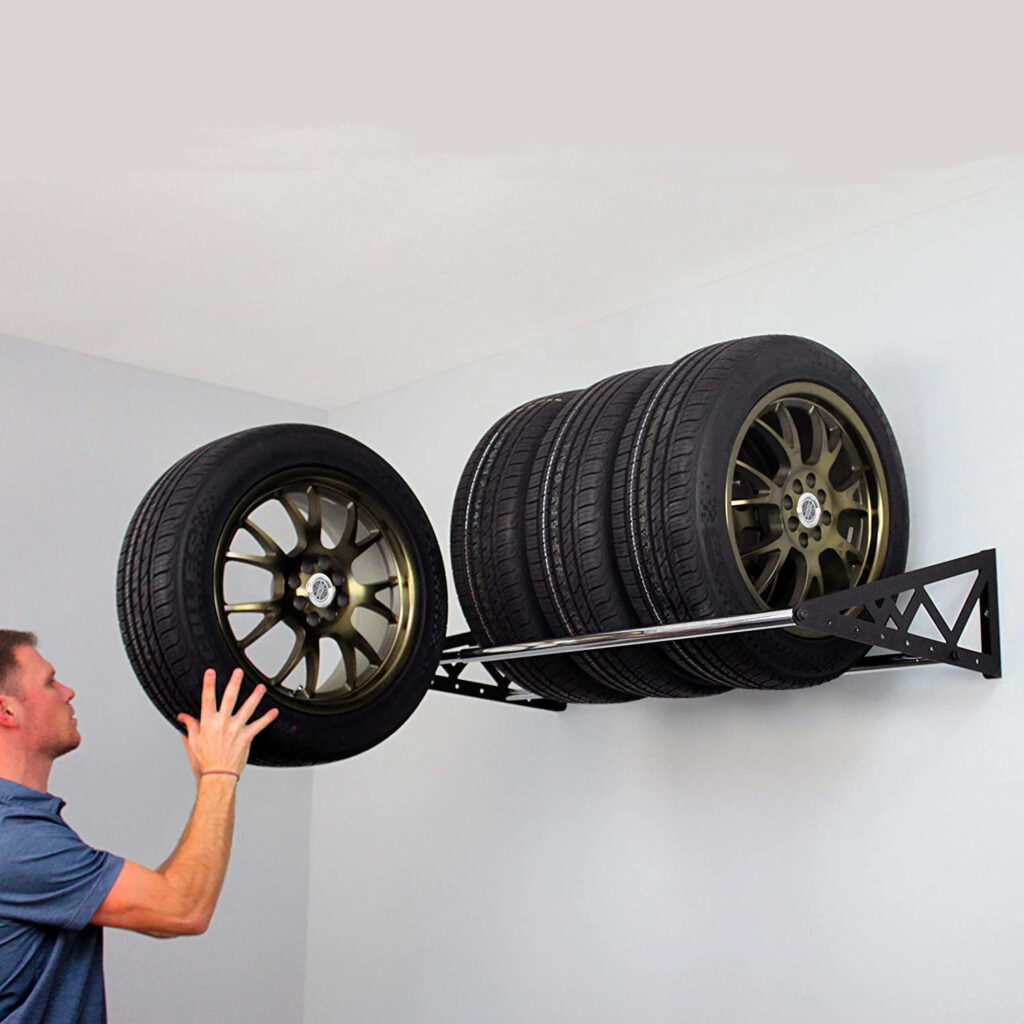 Wall-mounted tire storage rack