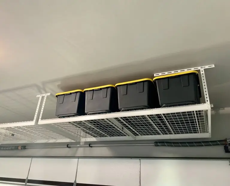 Overhead garage storage rack after a fall garage cleanout